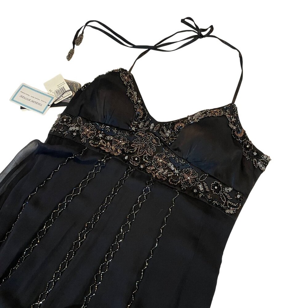 Adrianna Papell Black Beaded Halter Dress Size 12 Tags attached - Picture 2 of 15